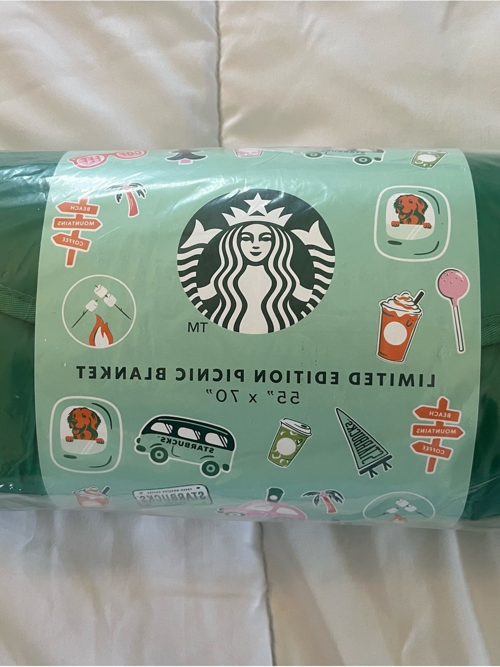 Starbucks Green Foldable Picnic Blanket with Mint Strap
